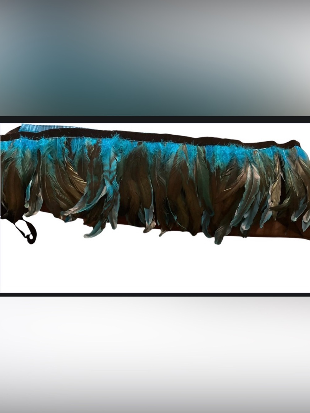 Feather Trim Midi Skirt in Teal and Black
